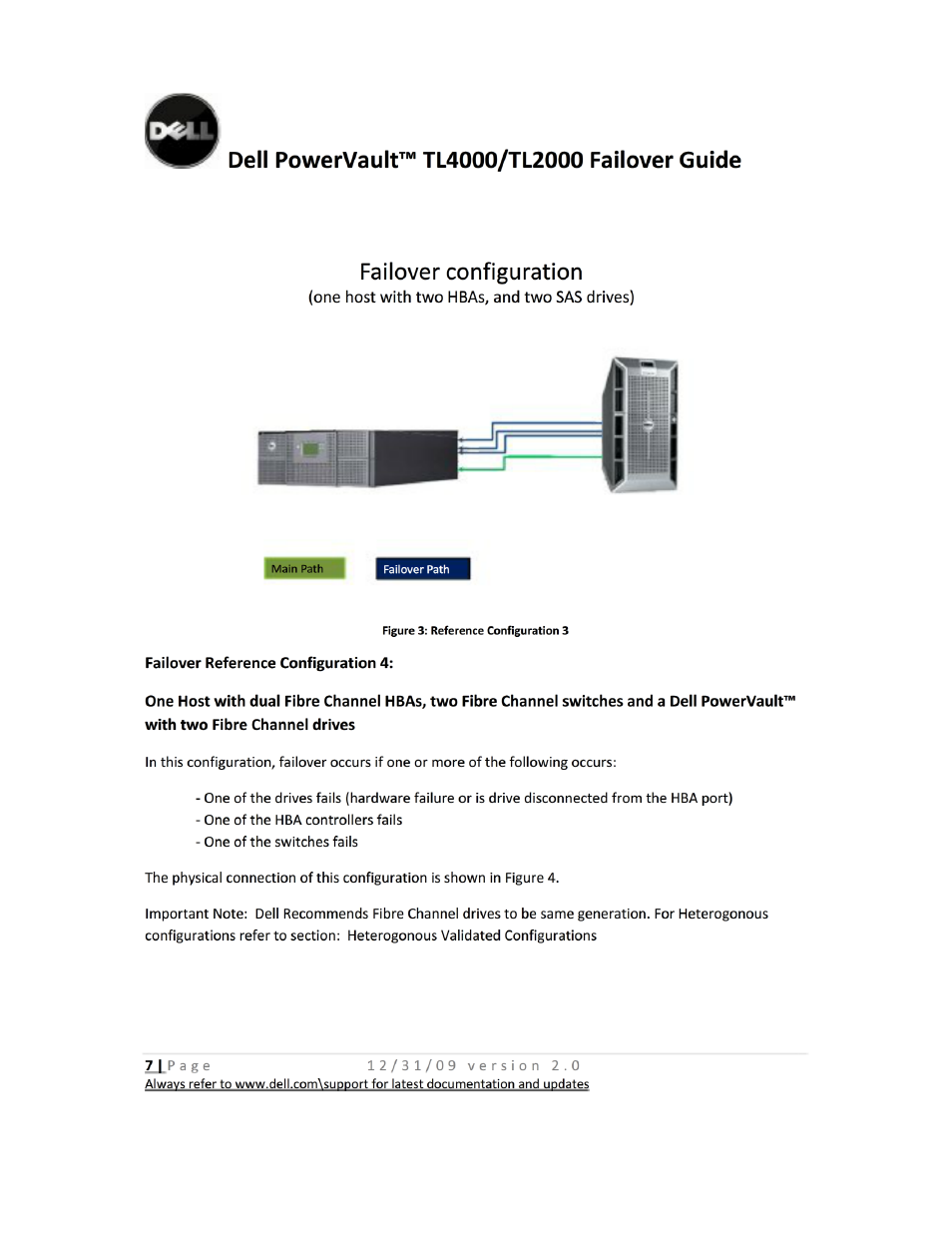 Failover configuration, One host with two nbas, and two sas drives), Failover reference configuration 4 | Dell PowerVault TL4000 User Manual | Page 7 / 22