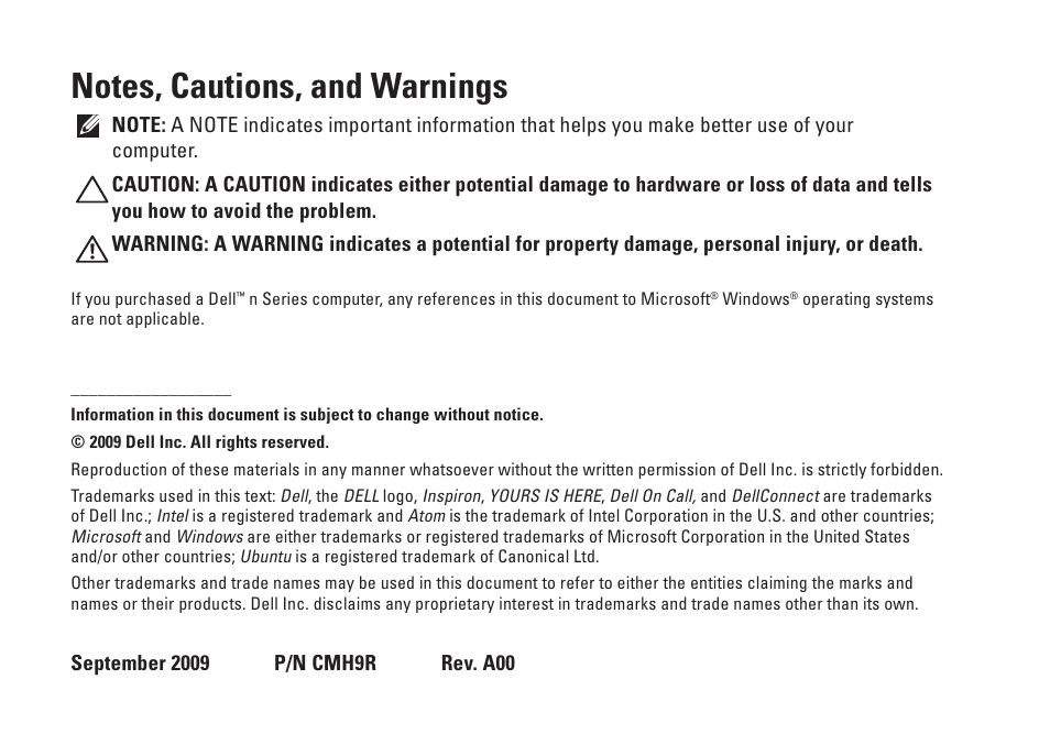 Dell Inspiron Mini 10 (1012, Late 2009) User Manual | Page 4 / 82