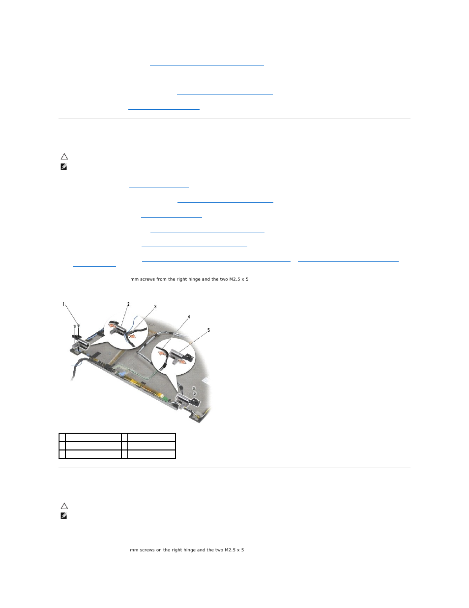 Removing the display hinges (e6400 and m2400), Replacing the display hinges (e6400 and m2400) | Dell Precision M2400 (Mid 2008) User Manual | Page 39 / 100
