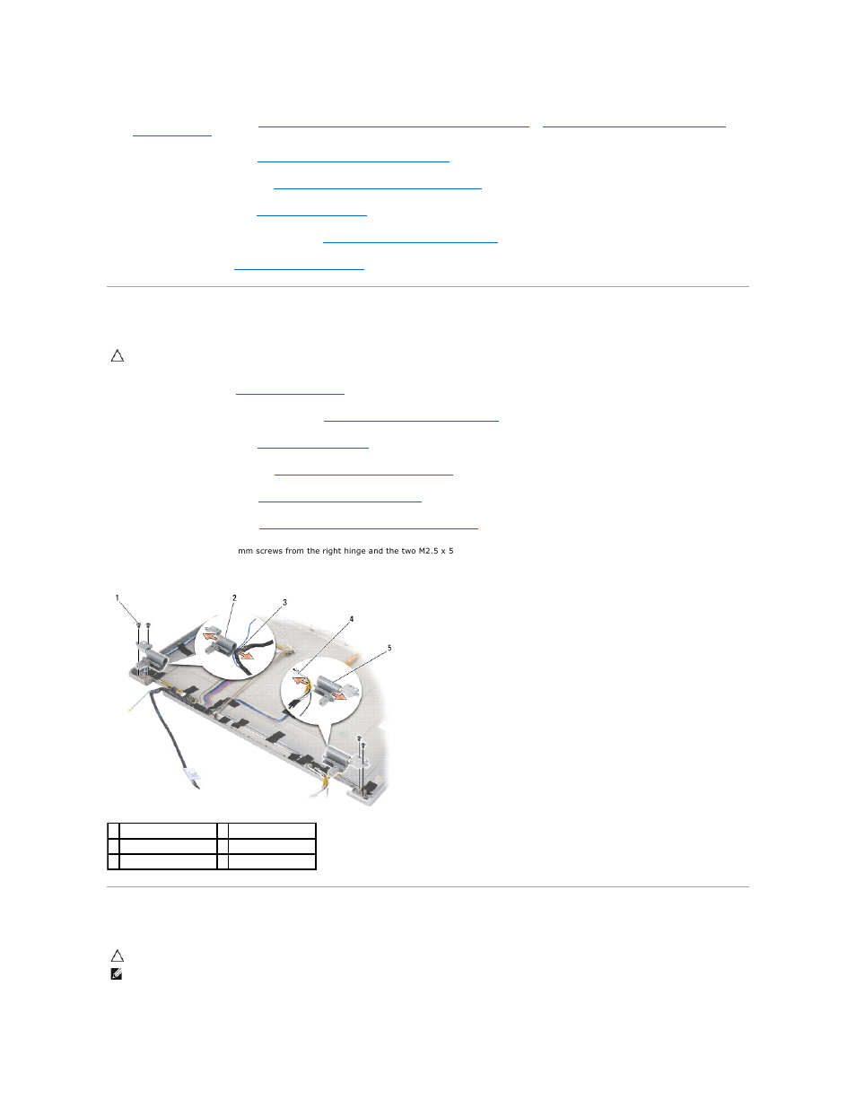 Removing the display hinges (e6400 atg), Replacing the display hinges (e6400 atg) | Dell Precision M2400 (Mid 2008) User Manual | Page 40 / 100