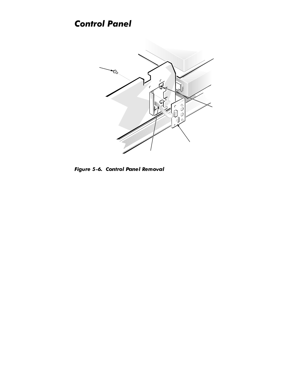 Control panel, Control panel -8, Figure 5-6 | Control panel removal -8, Rqwuro3dqho | Dell OptiPlex GX1p User Manual | Page 100 / 170