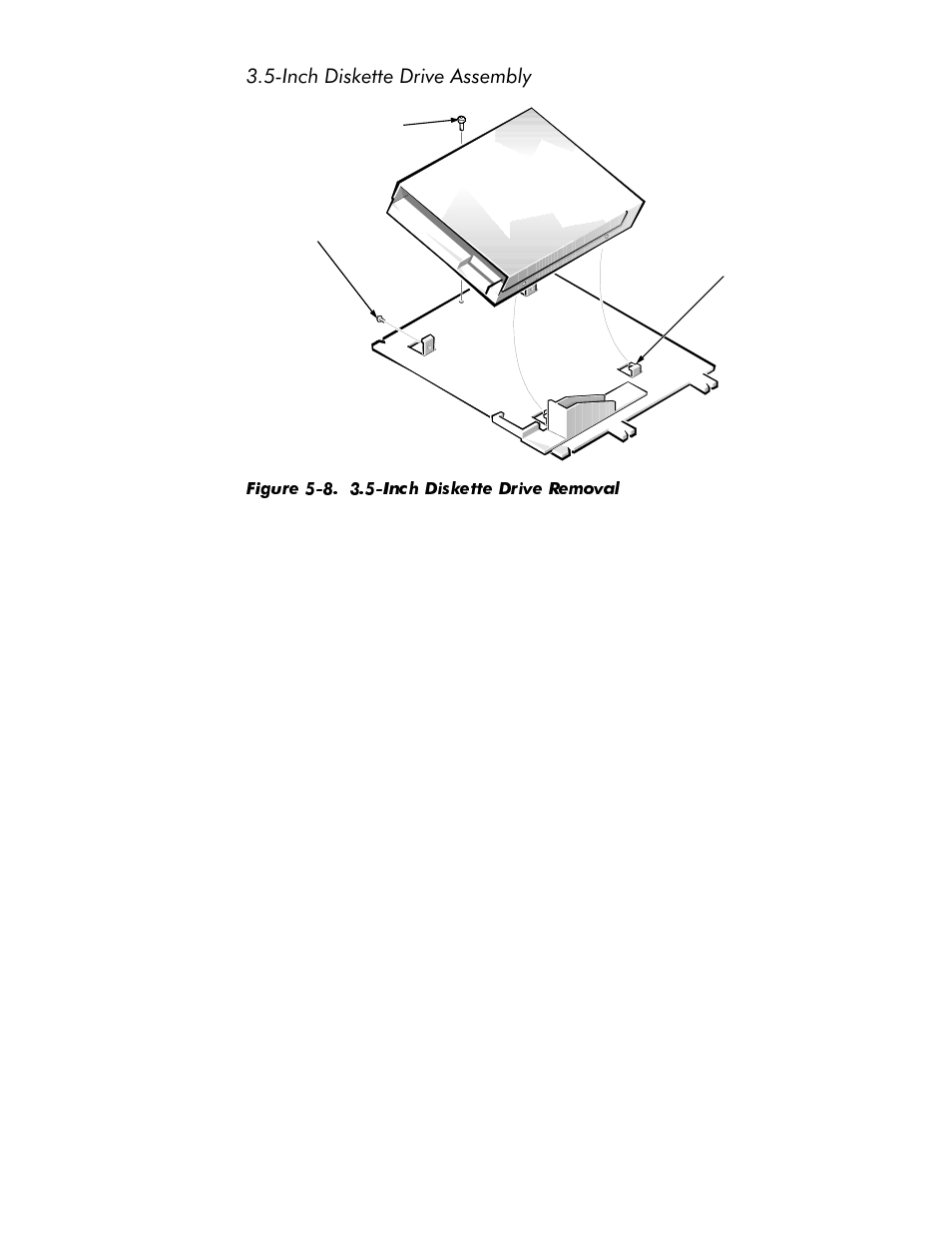 Inch diskette drive assembly -10, Figure 5-8, Inch diskette drive removal -10 | Qfk'lvnhwwh'ulyh$vvhpeo | Dell OptiPlex GX1p User Manual | Page 102 / 170