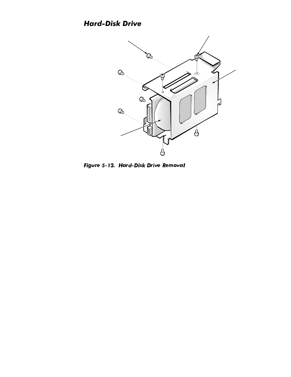 Hard-disk drive, Hard-disk drive -13, Figure 5-12 | Hard-disk drive removal -13, Dug'lvn'ulyh | Dell OptiPlex GX1p User Manual | Page 105 / 170