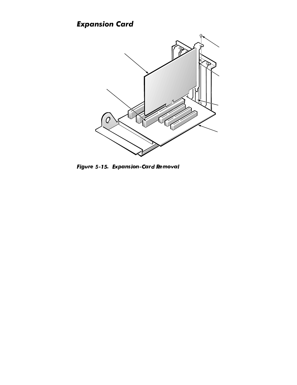 Expansion card, Expansion card -16, Figure 5-15 | Expansion-card removal -16, Sdqvlrq&dug | Dell OptiPlex GX1p User Manual | Page 108 / 170