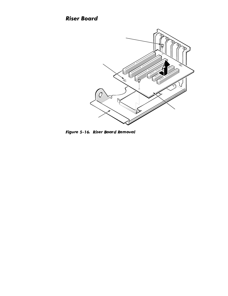 Riser board, Riser board -17, Figure 5-16 | Riser board removal -17, 5lvhu%rdug | Dell OptiPlex GX1p User Manual | Page 109 / 170