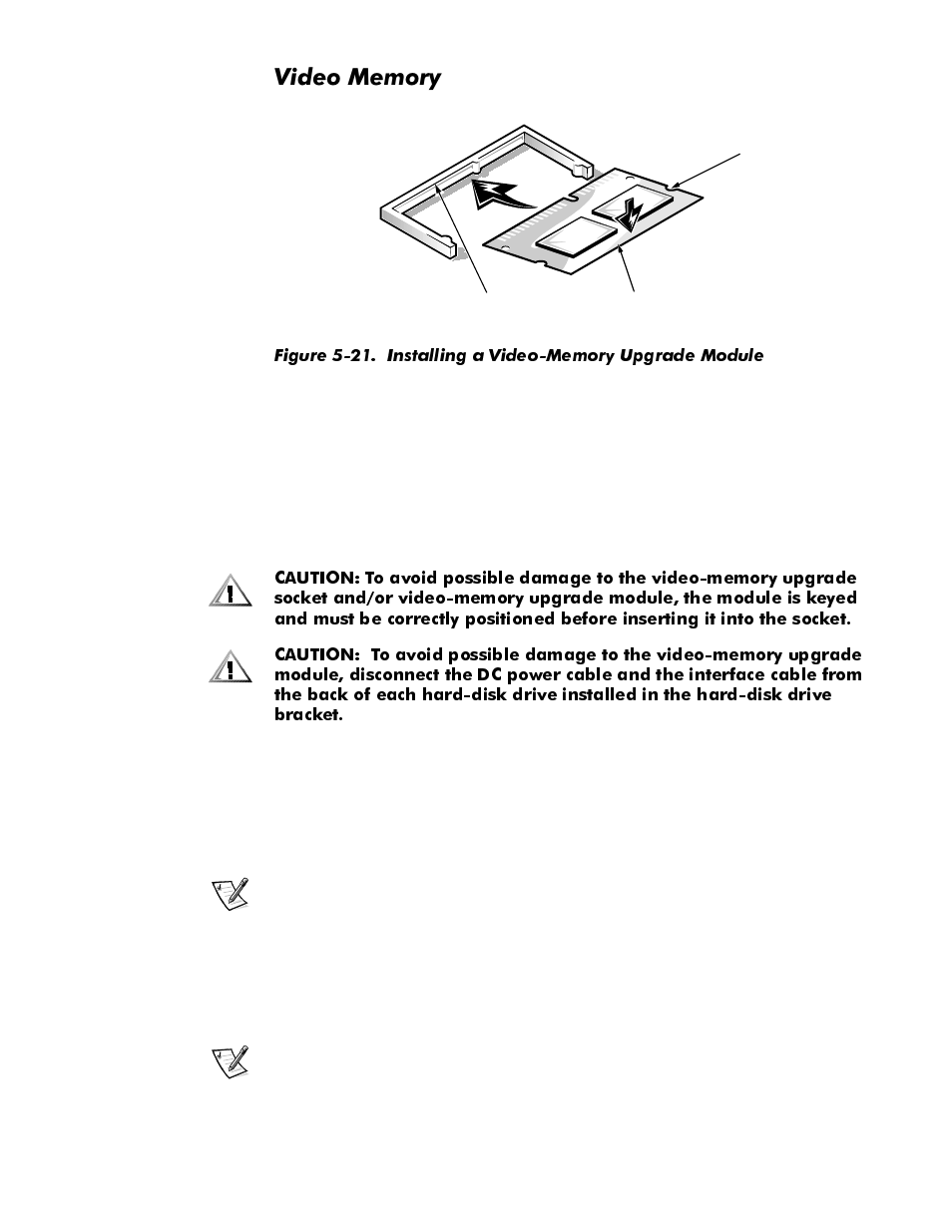 Video memory, Video memory -21, Figure 5-21 | Installing a video-memory upgrade module -21, 9lghr0hpru | Dell OptiPlex GX1p User Manual | Page 113 / 170