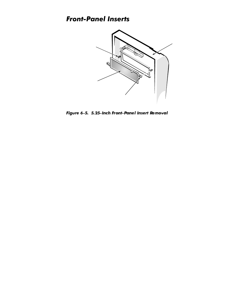 Front-panel inserts, Front-panel inserts -7, Figure 6-5 | Inch front-panel insert removal -7, Urqw3dqho,qvhuwv | Dell OptiPlex GX1p User Manual | Page 123 / 170