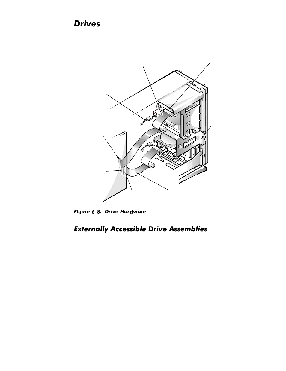 Drives, Externally accessible drive assemblies, Drives -10 | Externally accessible drive assemblies -10, Figure 6-8, Drive hardware -10, Ulyhv, Whuqdoo\$ffhvvleoh'ulyh$vvhpeolhv | Dell OptiPlex GX1p User Manual | Page 126 / 170