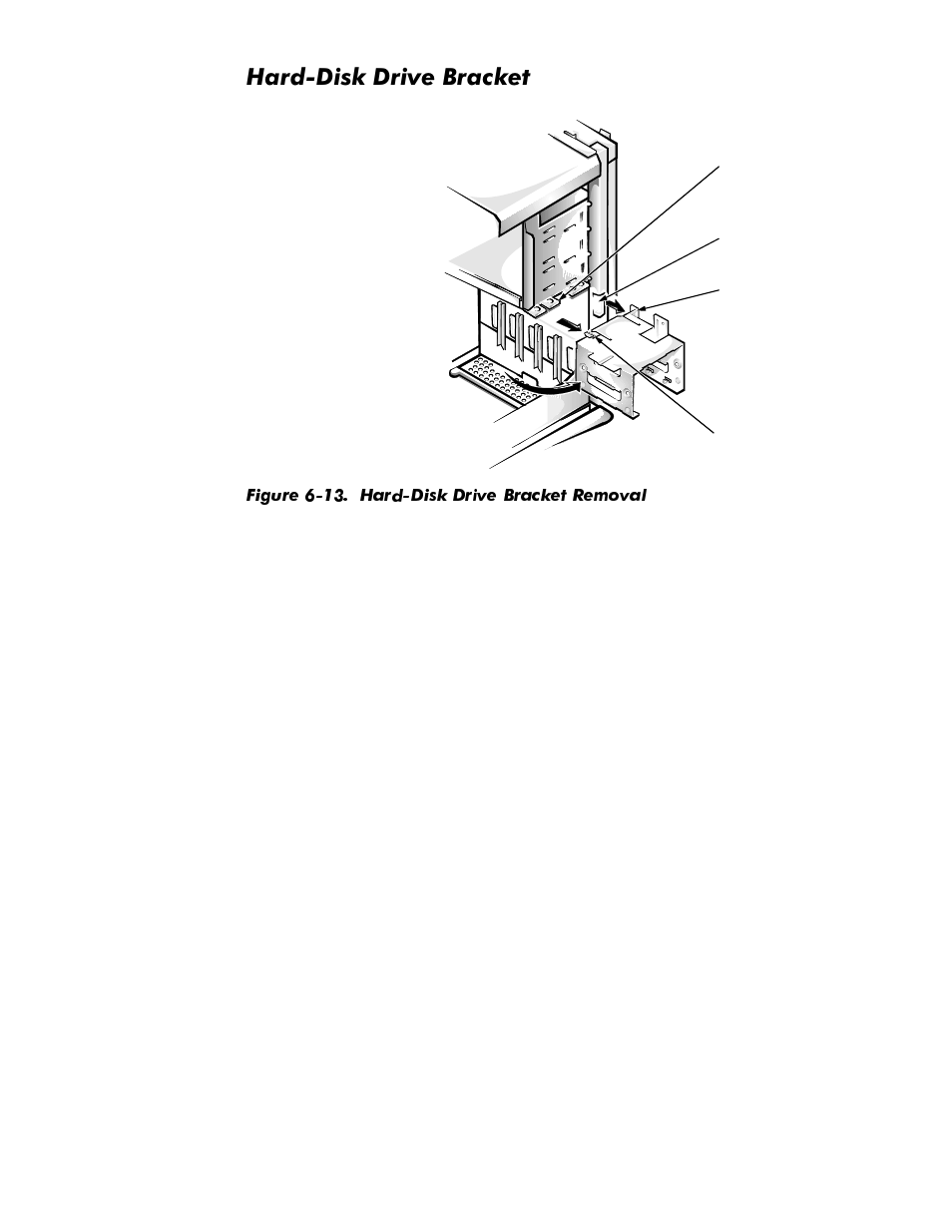 Hard-disk drive bracket, Hard-disk drive bracket -14, Figure 6-13 | Hard-disk drive bracket removal -14, Dug'lvn'ulyh%udfnhw | Dell OptiPlex GX1p User Manual | Page 130 / 170