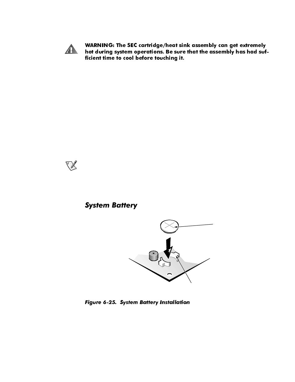 System battery, Figure 1-12, System board components | Figure 6-25, System battery installation -25, 6\vwhp%dwwhu | Dell OptiPlex GX1p User Manual | Page 141 / 170
