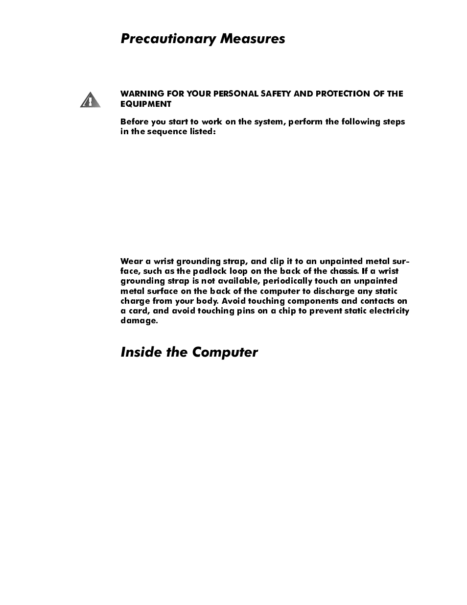 Precautionary measures, Inside the computer, Precautionary measures -2 | Inside the computer -2, 3uhfdxwlrqdu\0hdvxuhv, Qvlghwkh&rpsxwhu | Dell OptiPlex GX1p User Manual | Page 144 / 170