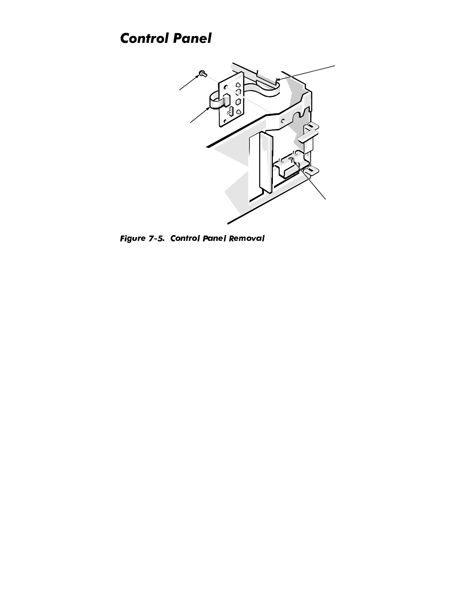 Control panel, Control panel -6, Figure 7-5 | Control panel removal -6, Rqwuro3dqho | Dell OptiPlex GX1p User Manual | Page 148 / 170