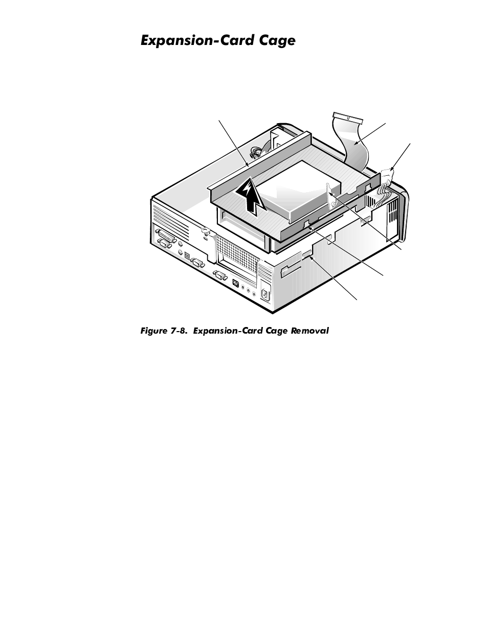 Expansion-card cage, Expansion-card cage -9, Figure 7-8 | Expansion-card cage removal -9, Sdqvlrq&dug&djh | Dell OptiPlex GX1p User Manual | Page 151 / 170