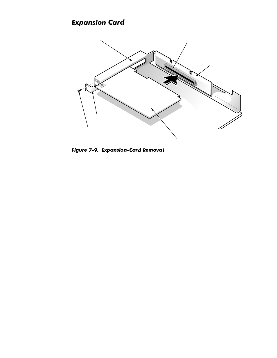 Expansion card, Expansion card -10, Figure 7-9 | Expansion-card removal -10, Sdqvlrq&dug | Dell OptiPlex GX1p User Manual | Page 152 / 170