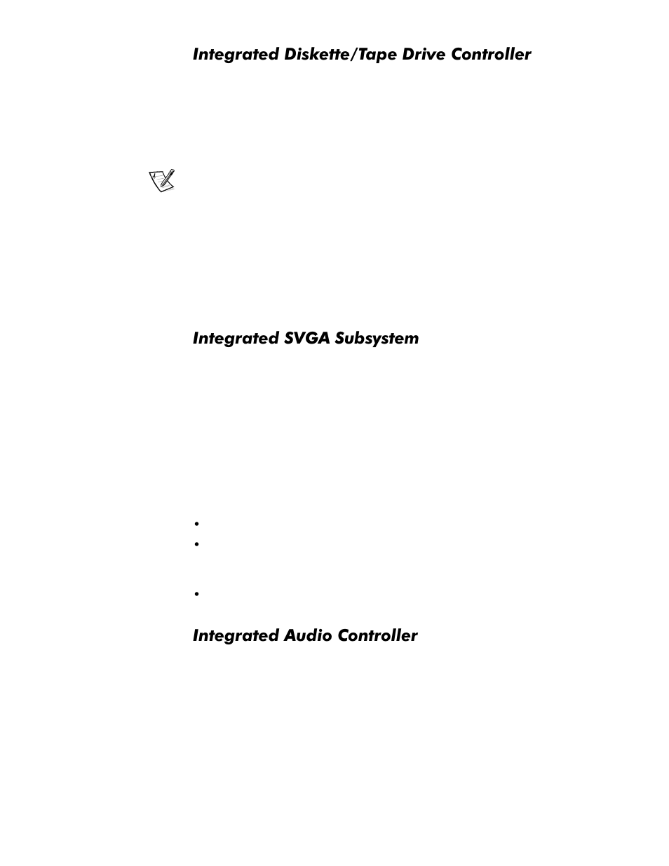 Integrated diskette/tape drive controller, Integrated svga subsystem, Integrated audio controller | Integrated diskette/tape drive controller -5, Integrated svga subsystem -5, Integrated audio controller -5, Qwhjudwhg'lvnhwwh7dsh'ulyh&rqwuroohu, Qwhjudwhg69*$6xev\vwhp, Qwhjudwhg$xglr&rqwuroohu | Dell OptiPlex GX1p User Manual | Page 17 / 170