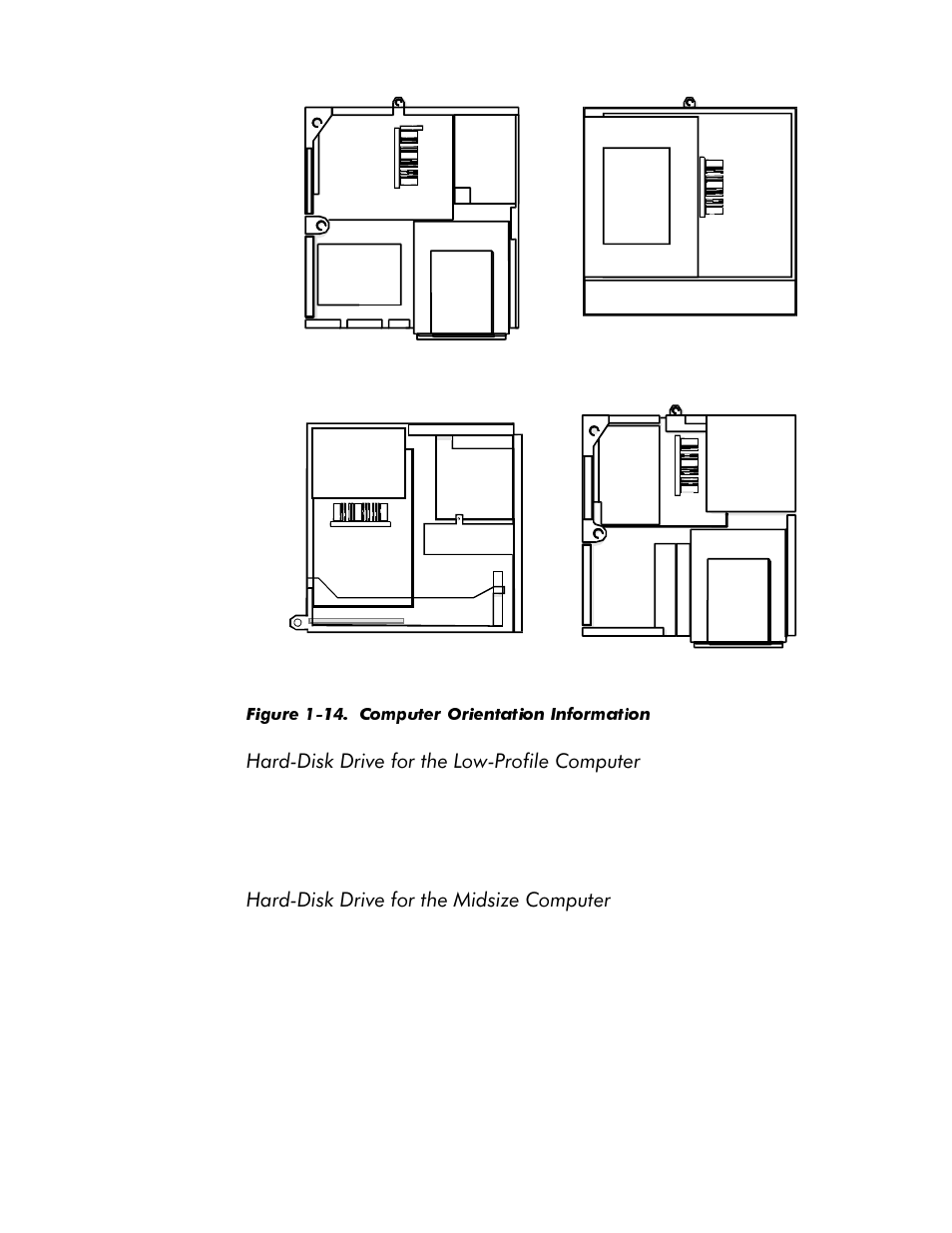 Hard-disk drive for the low-profile computer -22, Hard-disk drive for the midsize computer -22, Figure 1-14 | Computer orientation information -22, Gure 5-1, Internal view of the midsize computer -3, Dug'lvn'ulyhiruwkh/rz3uriloh&rpsxwhu, Dug'lvn'ulyhiruwkh0lgvl]h&rpsxwhu | Dell OptiPlex GX1p User Manual | Page 34 / 170