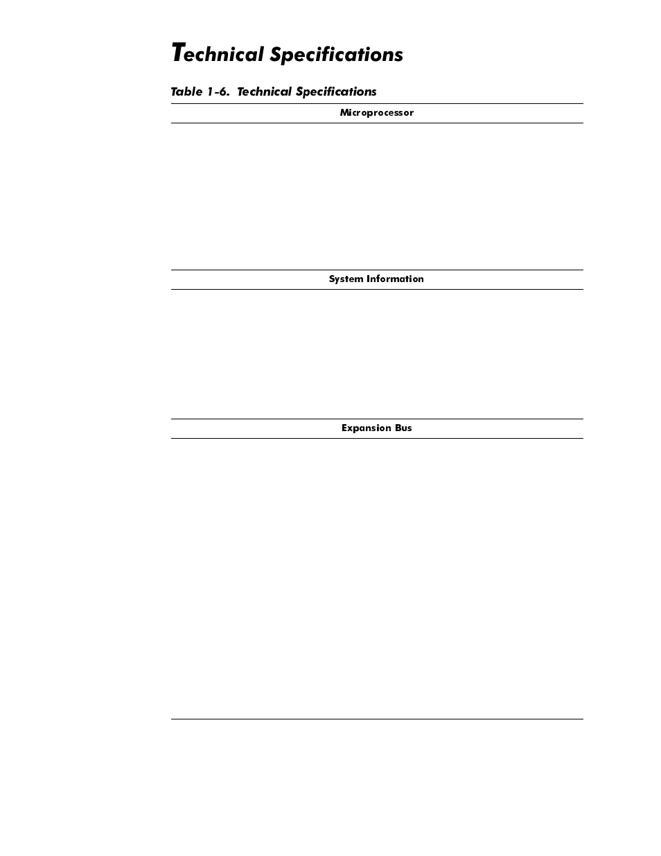 Technical specifications, Technical specifications -34, Table 1-6 | Hfkqlfdo6shflilfdwlrqv | Dell OptiPlex GX1p User Manual | Page 46 / 170