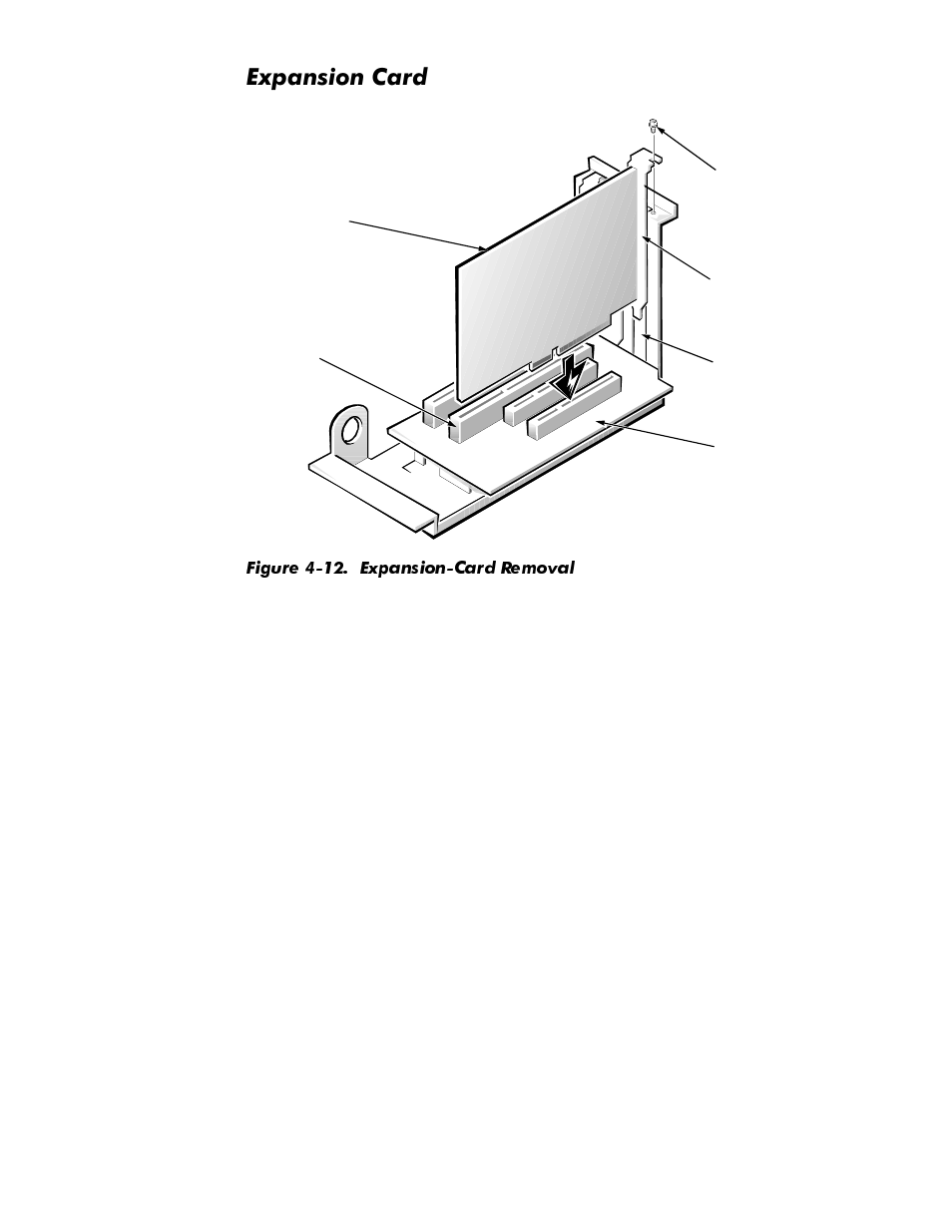 Expansion card, Expansion card -14, Figure 4-12 | Expansion-card removal -14, Sdqvlrq&dug | Dell OptiPlex GX1p User Manual | Page 84 / 170