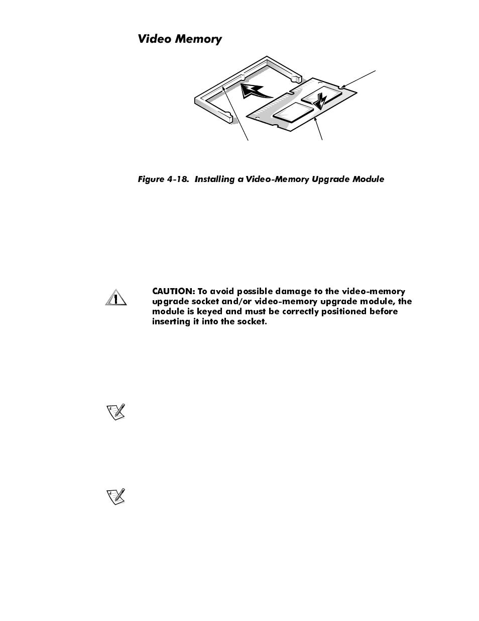 Video memory, Video memory -19, Figure 4-18 | Installing a video-memory upgrade module -19, 9lghr0hpru | Dell OptiPlex GX1p User Manual | Page 89 / 170