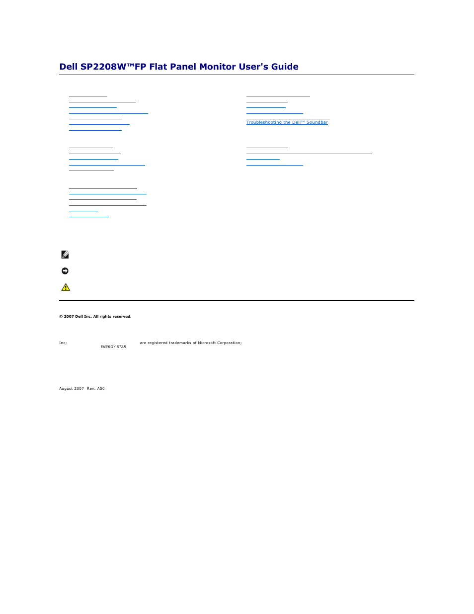 Dell SP2208WFP Monitor User Manual | 33 pages