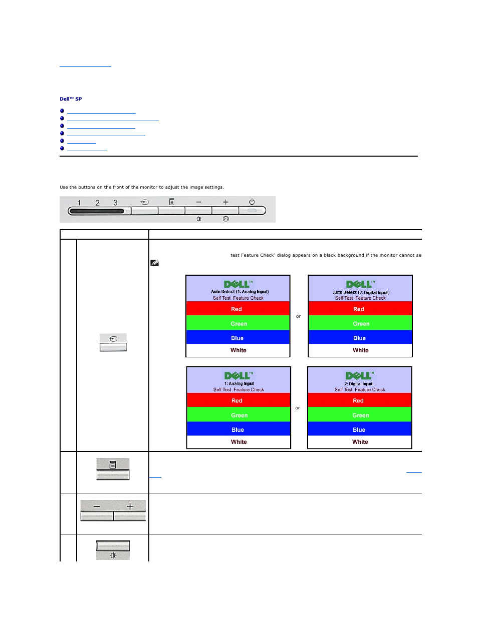 Operating the monitor, Using the front panel | Dell SP2208WFP Monitor User Manual | Page 14 / 33
