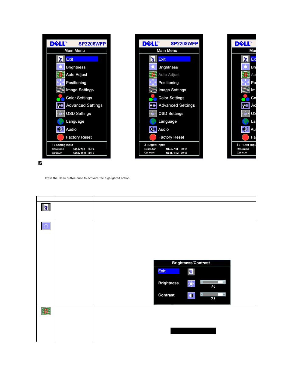 Dell SP2208WFP Monitor User Manual | Page 16 / 33