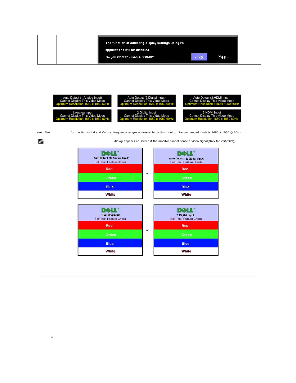 Setting the optimal resolution, Osd warning messages | Dell SP2208WFP Monitor User Manual | Page 22 / 33