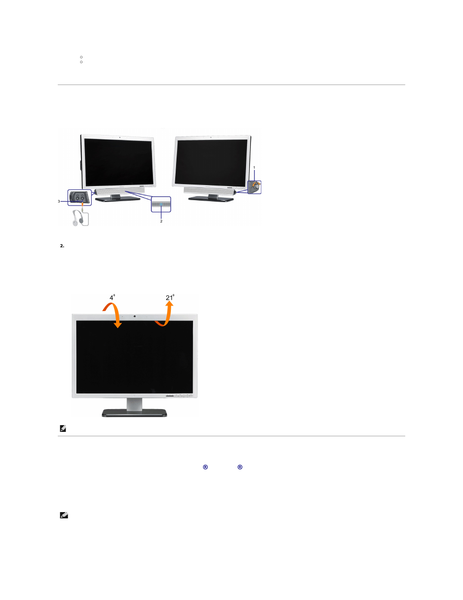 Using the dell soundbar (optional), Using the tilt, Using the camera | Dell SP2208WFP Monitor User Manual | Page 23 / 33