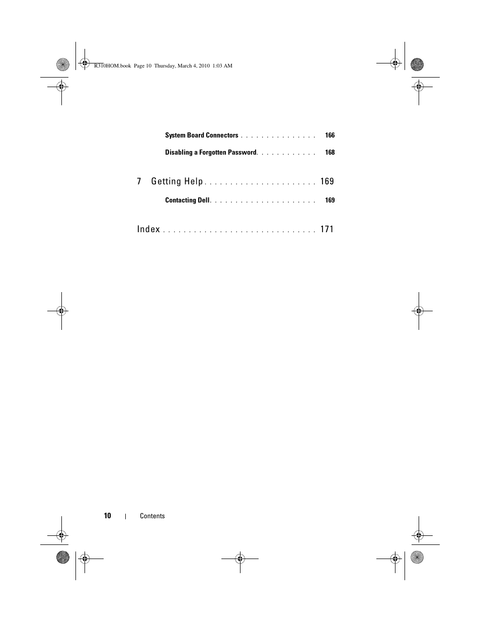 7getting help, Index | Dell PowerEdge R310 User Manual | Page 10 / 176
