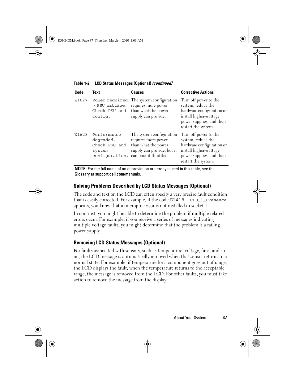 Removing lcd status messages (optional) | Dell PowerEdge R310 User Manual | Page 37 / 176
