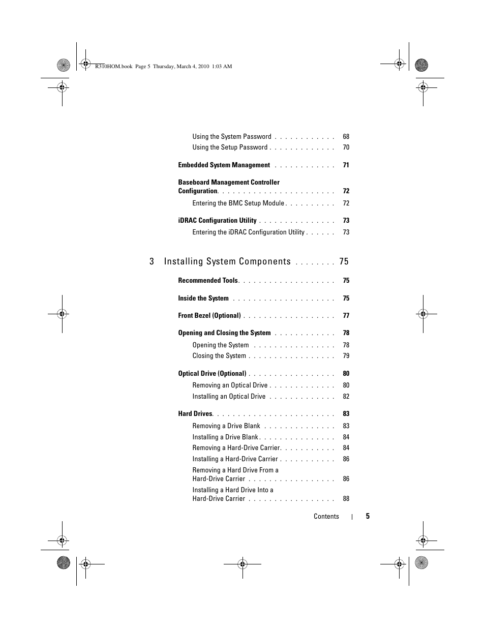 3installing system components | Dell PowerEdge R310 User Manual | Page 5 / 176