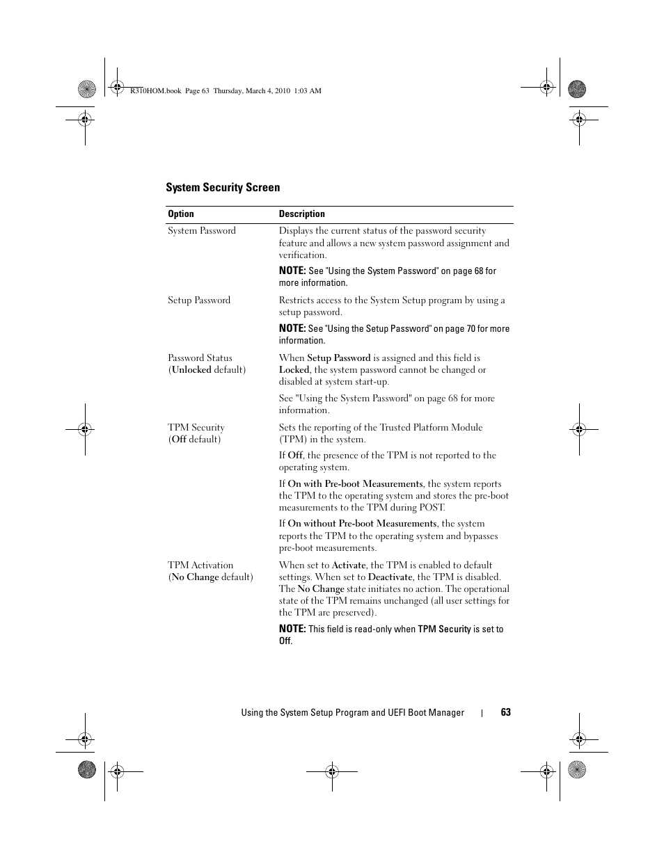 System security screen | Dell PowerEdge R310 User Manual | Page 63 / 176