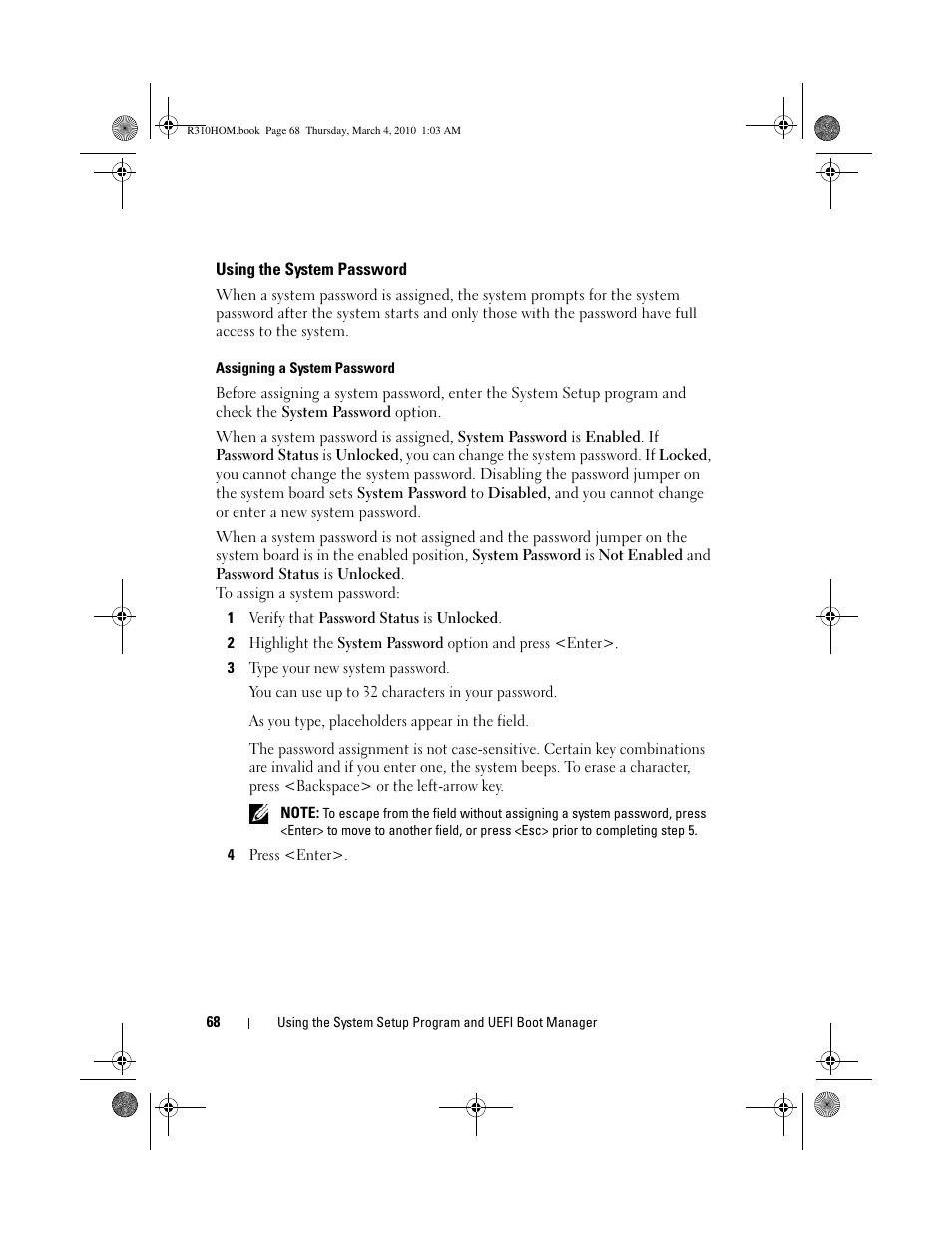 Using the system password | Dell PowerEdge R310 User Manual | Page 68 / 176