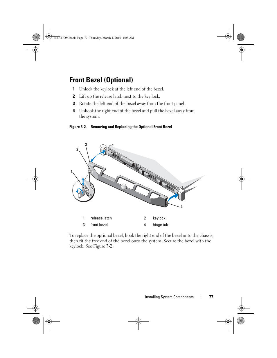Front bezel (optional) | Dell PowerEdge R310 User Manual | Page 77 / 176