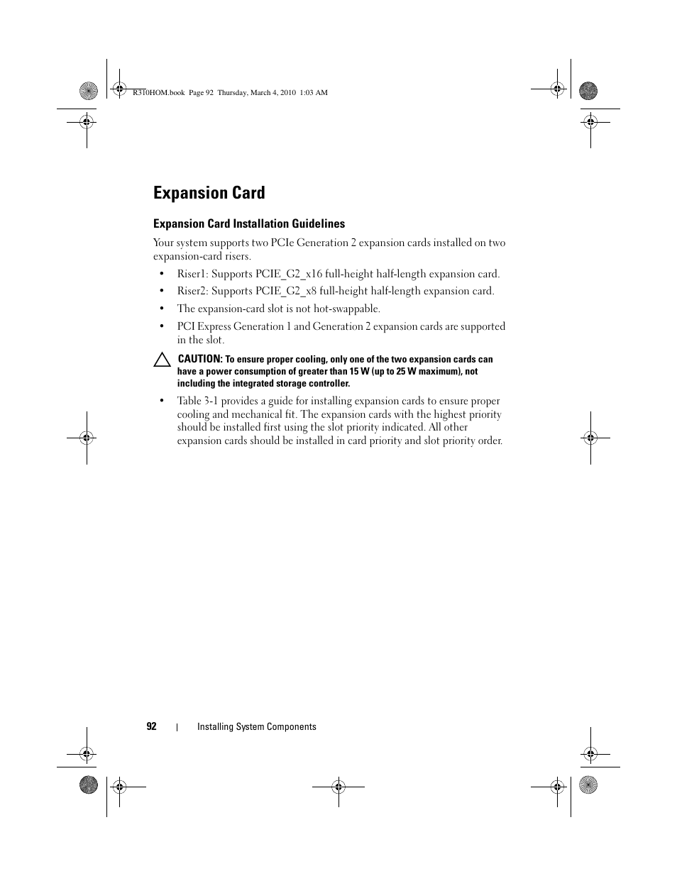Expansion card, Expansion card installation guidelines | Dell PowerEdge R310 User Manual | Page 92 / 176
