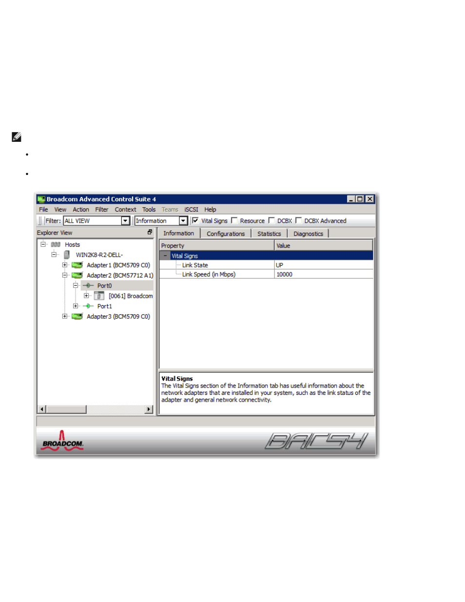 Viewing vital signs | Dell Broadcom NetXtreme Family of Adapters User Manual | Page 107 / 175