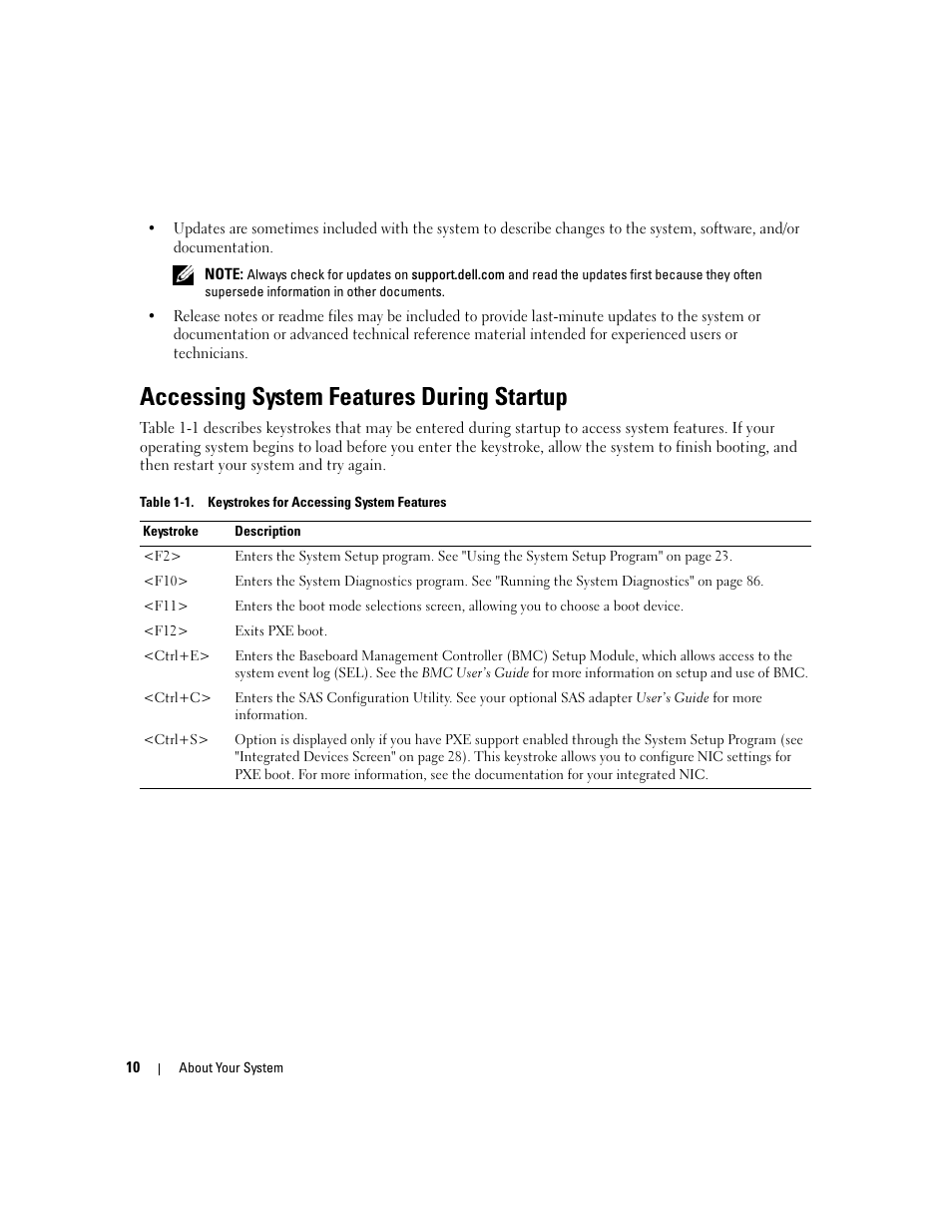 Accessing system features during startup | Dell PowerEdge SC1435 User Manual | Page 10 / 132