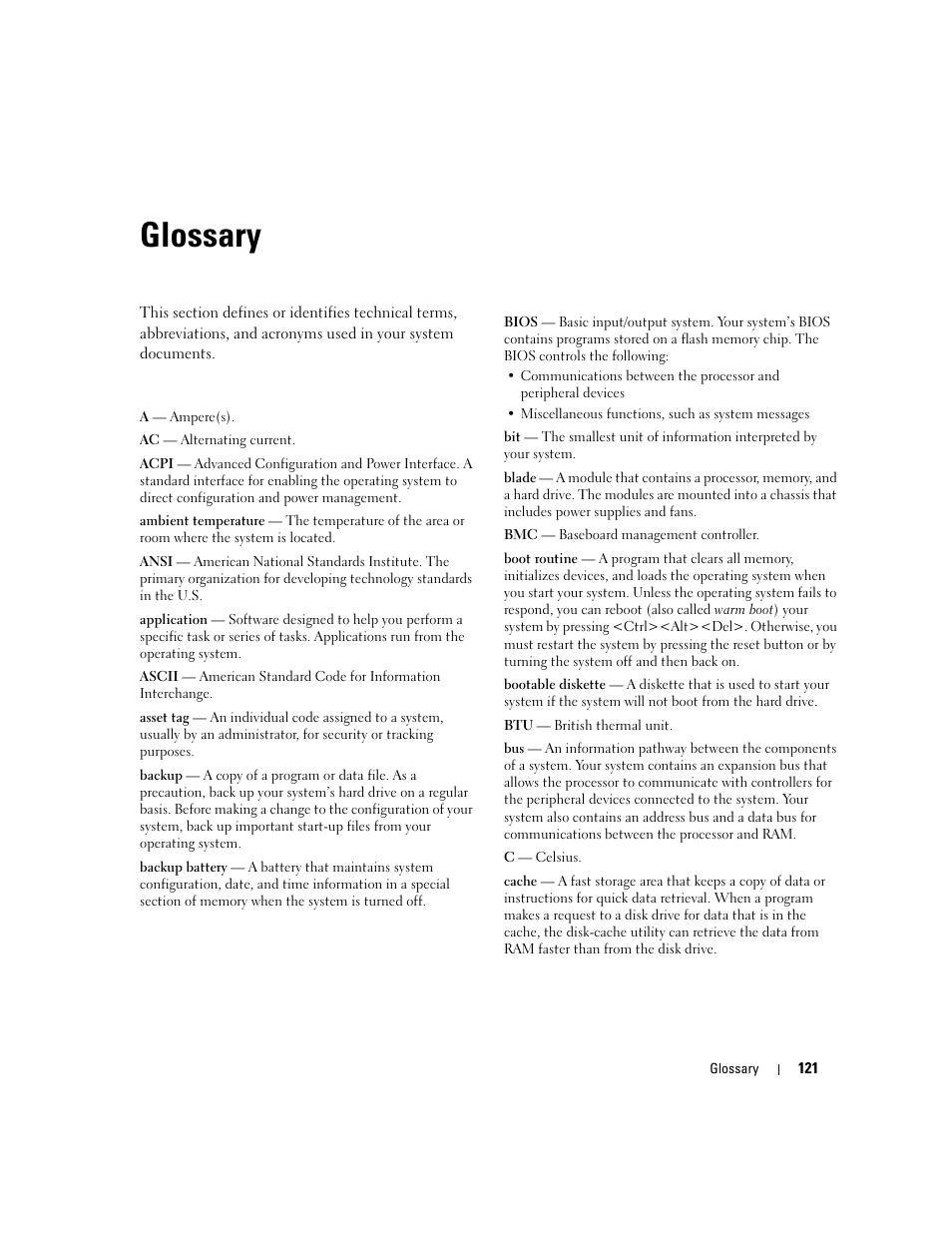 Glossary | Dell PowerEdge SC1435 User Manual | Page 121 / 132