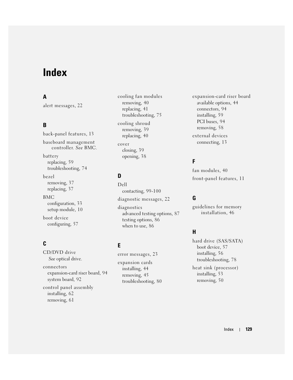 Index | Dell PowerEdge SC1435 User Manual | Page 129 / 132