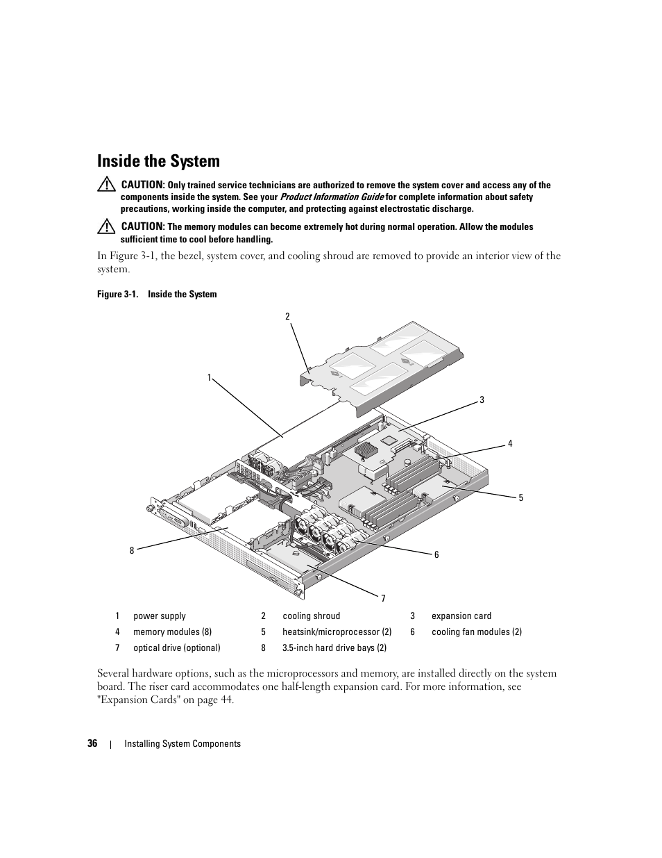 Inside the system | Dell PowerEdge SC1435 User Manual | Page 36 / 132