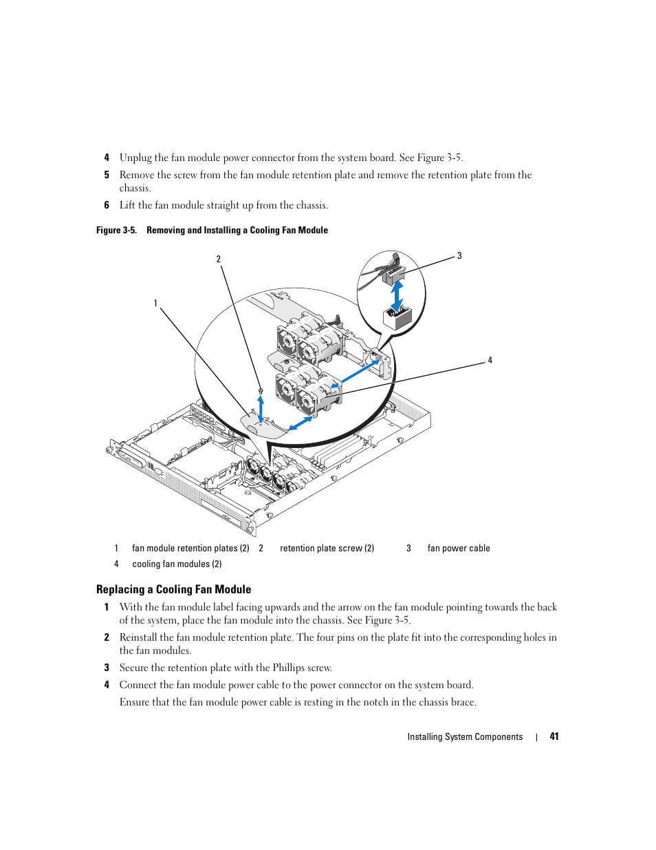 Replacing a cooling fan module | Dell PowerEdge SC1435 User Manual | Page 41 / 132