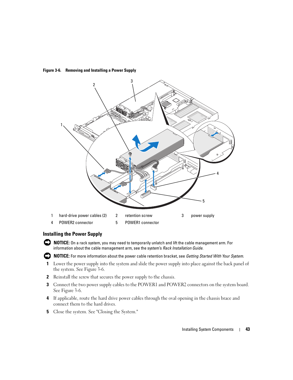 Installing the power supply, Figure 3-6 | Dell PowerEdge SC1435 User Manual | Page 43 / 132