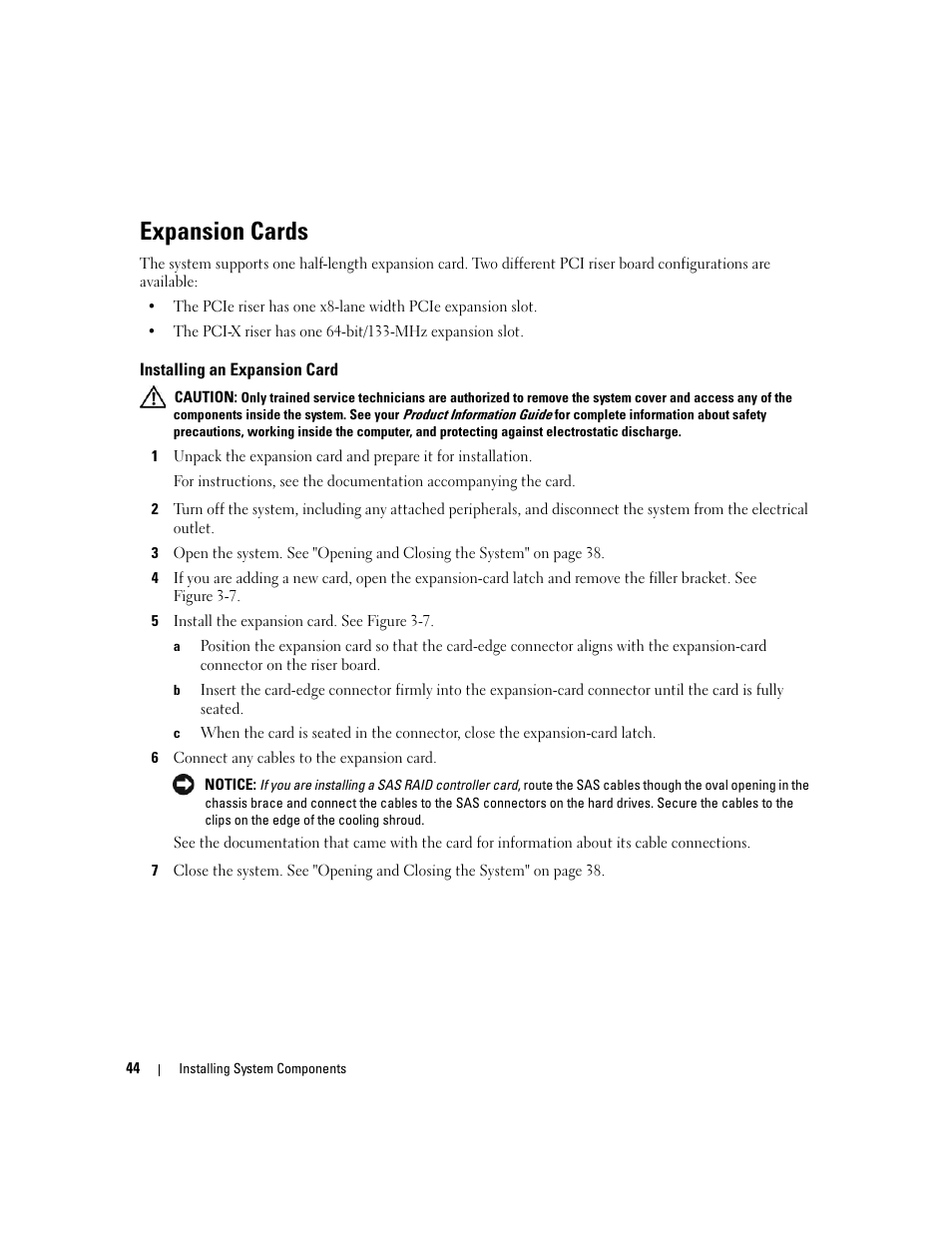 Expansion cards, Installing an expansion card | Dell PowerEdge SC1435 User Manual | Page 44 / 132