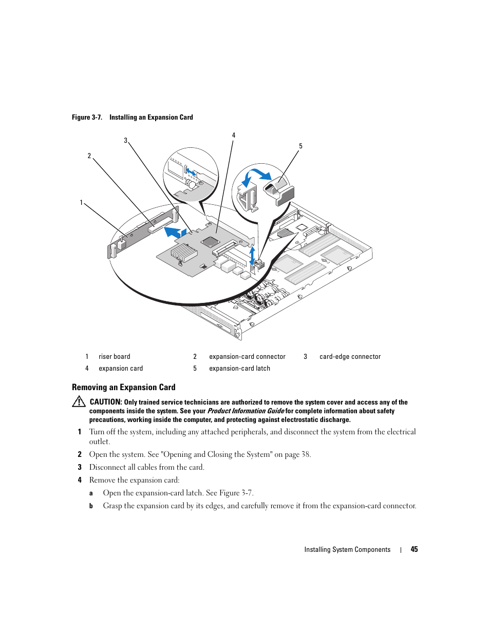 Removing an expansion card, Figure 3-7, D. see figure 3-7 | Dell PowerEdge SC1435 User Manual | Page 45 / 132