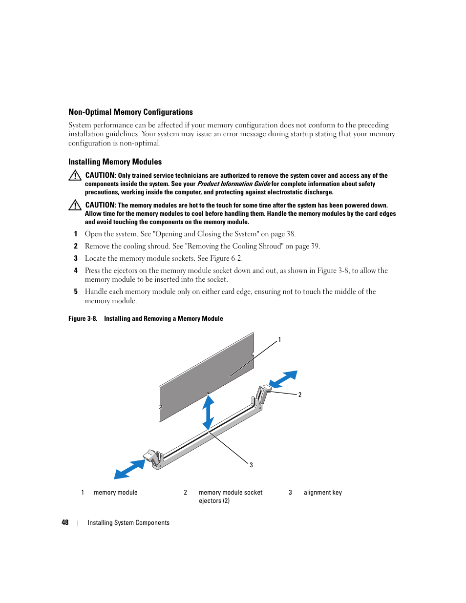 Non-optimal memory configurations, Installing memory modules | Dell PowerEdge SC1435 User Manual | Page 48 / 132