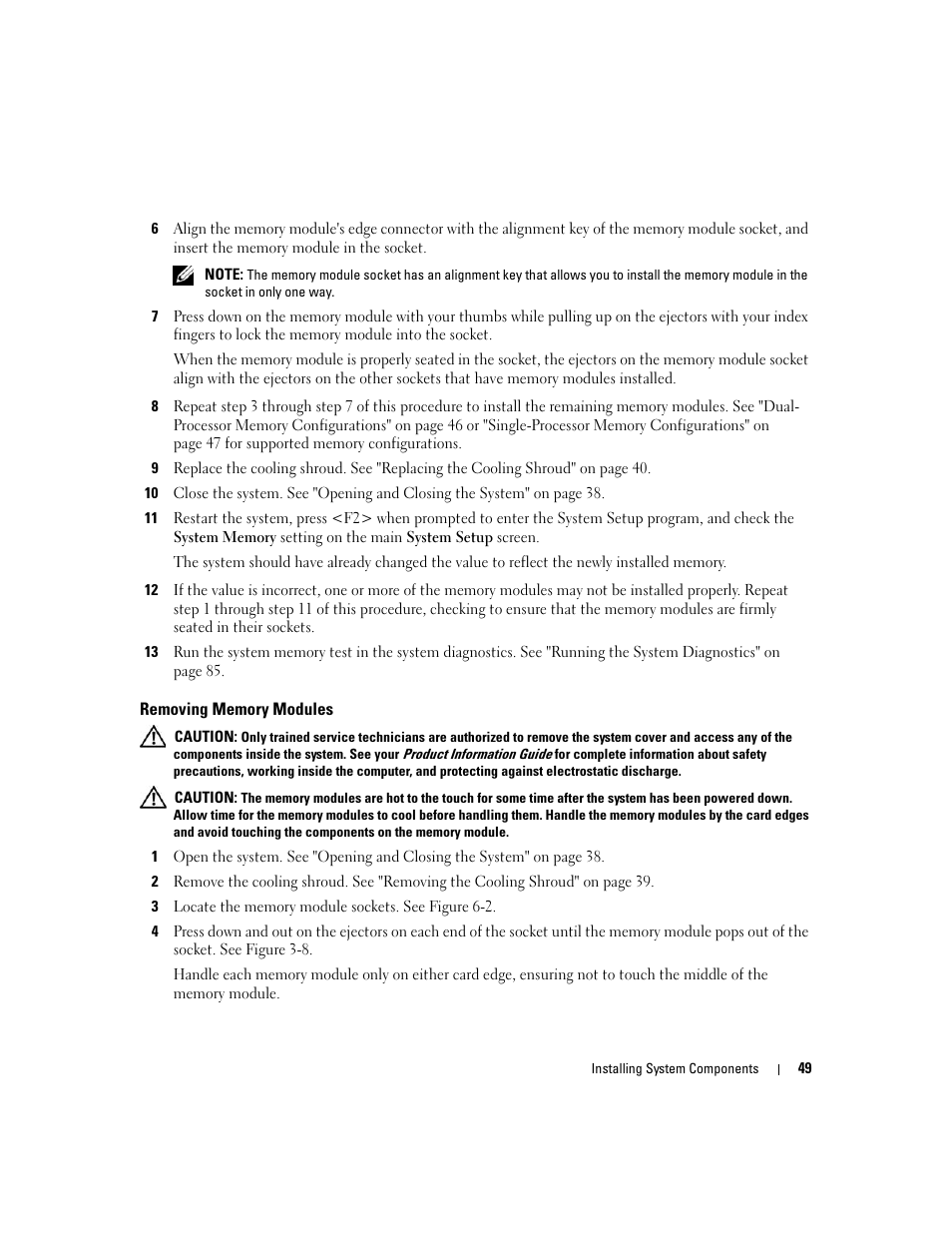 Removing memory modules | Dell PowerEdge SC1435 User Manual | Page 49 / 132