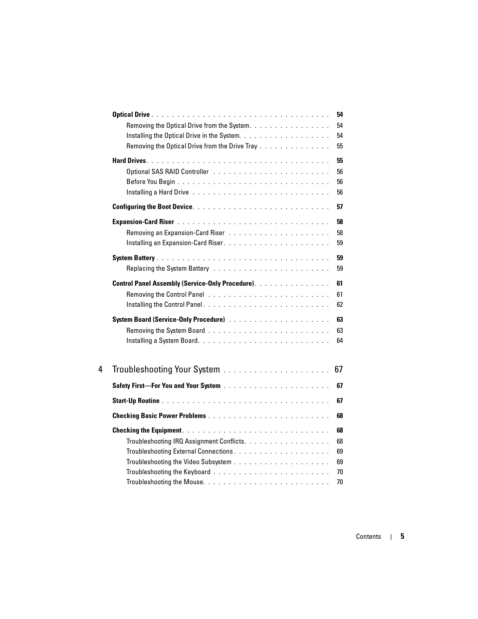 4troubleshooting your system | Dell PowerEdge SC1435 User Manual | Page 5 / 132
