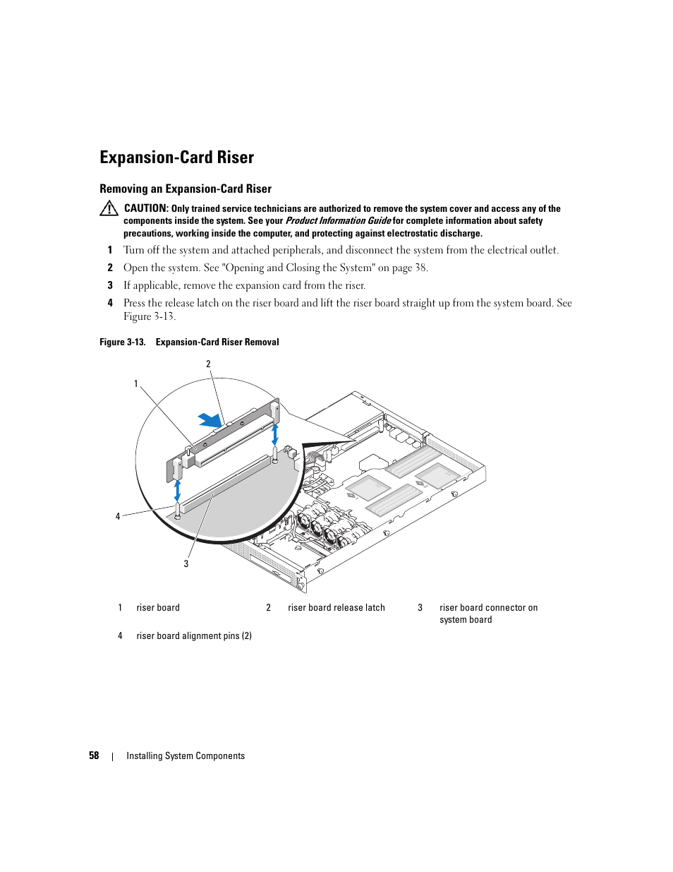Expansion-card riser, Removing an expansion-card riser | Dell PowerEdge SC1435 User Manual | Page 58 / 132
