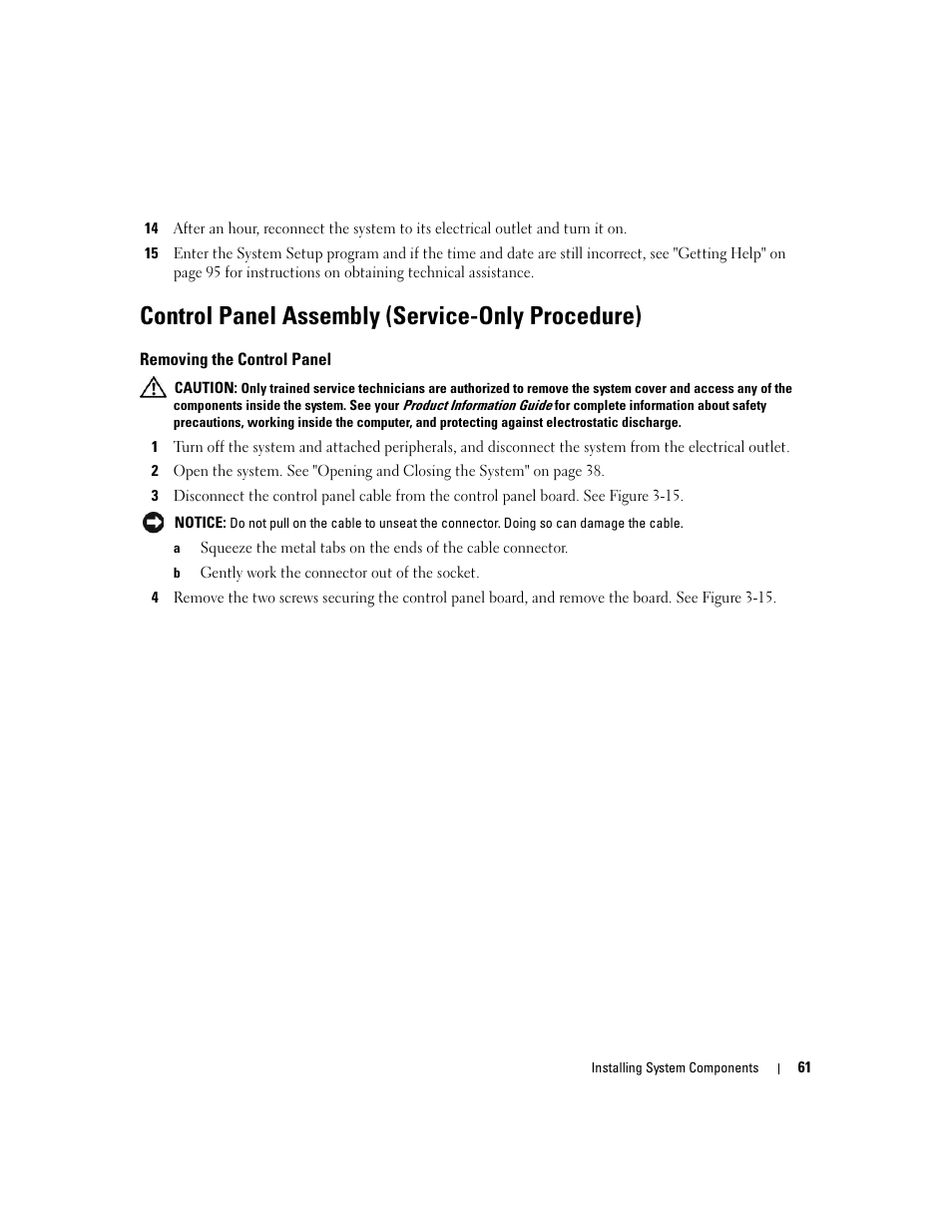 Control panel assembly (service-only procedure), Removing the control panel | Dell PowerEdge SC1435 User Manual | Page 61 / 132