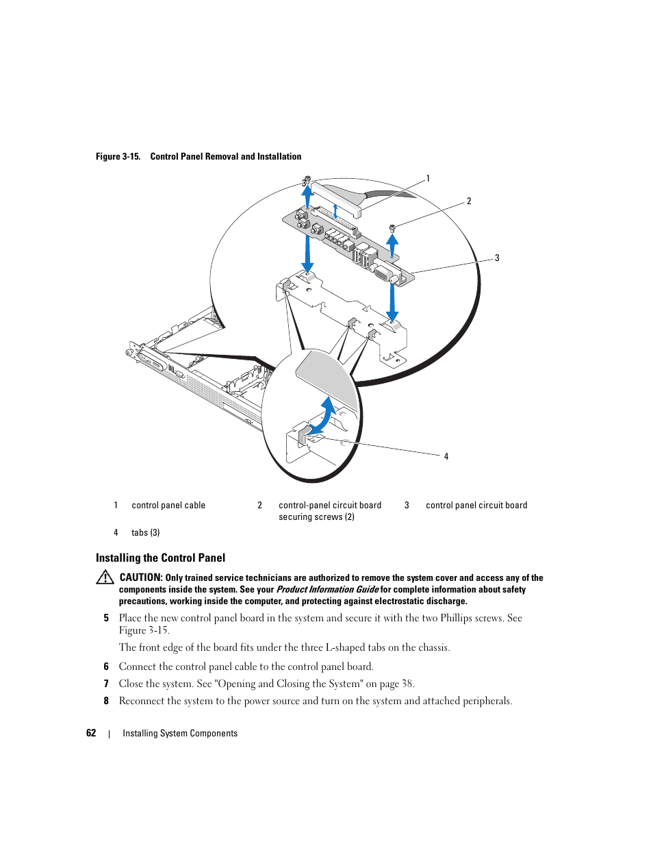 Installing the control panel, D. see figure 3-15 | Dell PowerEdge SC1435 User Manual | Page 62 / 132